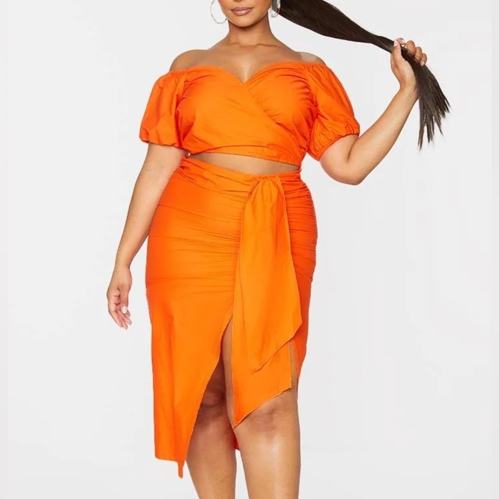 NWT Pretty Little Thing Orange Woven Cut Out Wrap Dress